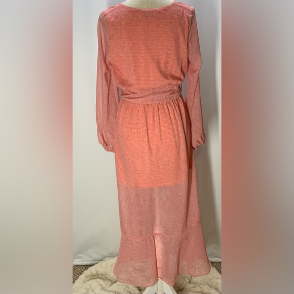 NSR Morgan Hi-Lo Flutter Chiffon Long Sleeve Dress- Sz M - Picture 6 of 16